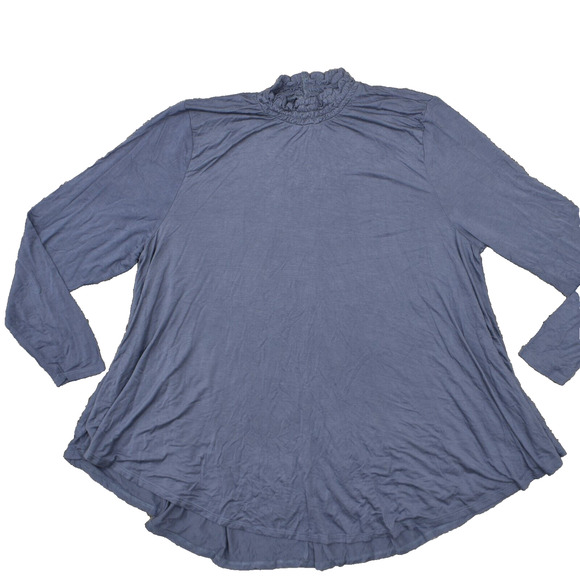 Lane Bryant Women's Plus Size 18/20 Blouse Top Long Sleeve Blue Rayon High Neck - Picture 1 of 8